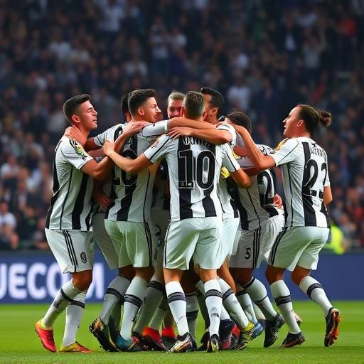 Foto dei giocatori della Juventus che festeggiano una vittoria.