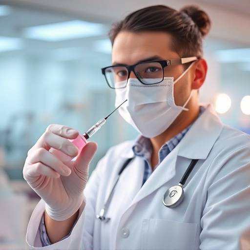 Immagine di un ricercatore in un laboratorio che lavora su un vaccino COVID-19.