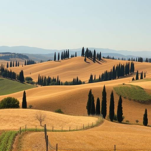 Immagine di un tipico paesaggio toscano con colline e cipressi