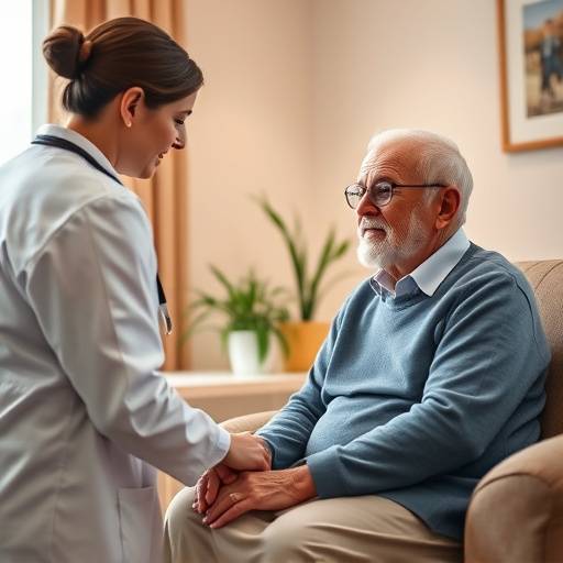 Un medico che visita un paziente anziano a casa