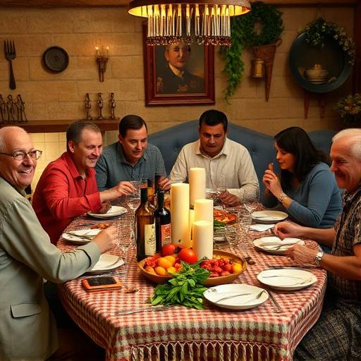 Una famiglia italiana che cena insieme a casa