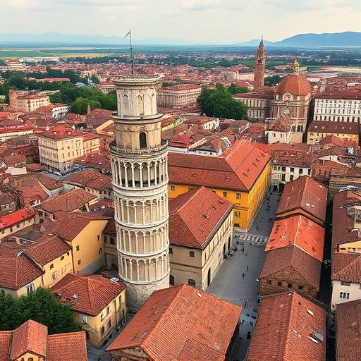 Veduta aerea di Bologna, con le torri pendenti e i tetti rossi degli edifici.
